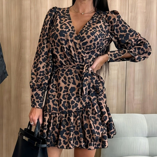 💖What should I wear tomorrow?💖Leopard Print Wrap V-Neck Waist Tie Dress