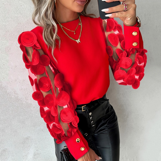 🔥What should I wear tomorrow?🔥 Women’s Flower Mesh Long-Sleeve Round Neck Tops