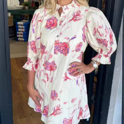 What should I wear tomorrow?🔥Fashionable dress with floral pattern, puff sleeves and waistband