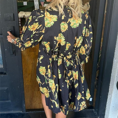 What should I wear tomorrow?🔥Fashionable dress with floral pattern, puff sleeves and waistband