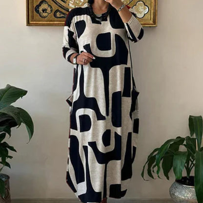 Women's Casual Printed Long Sleeve Dress