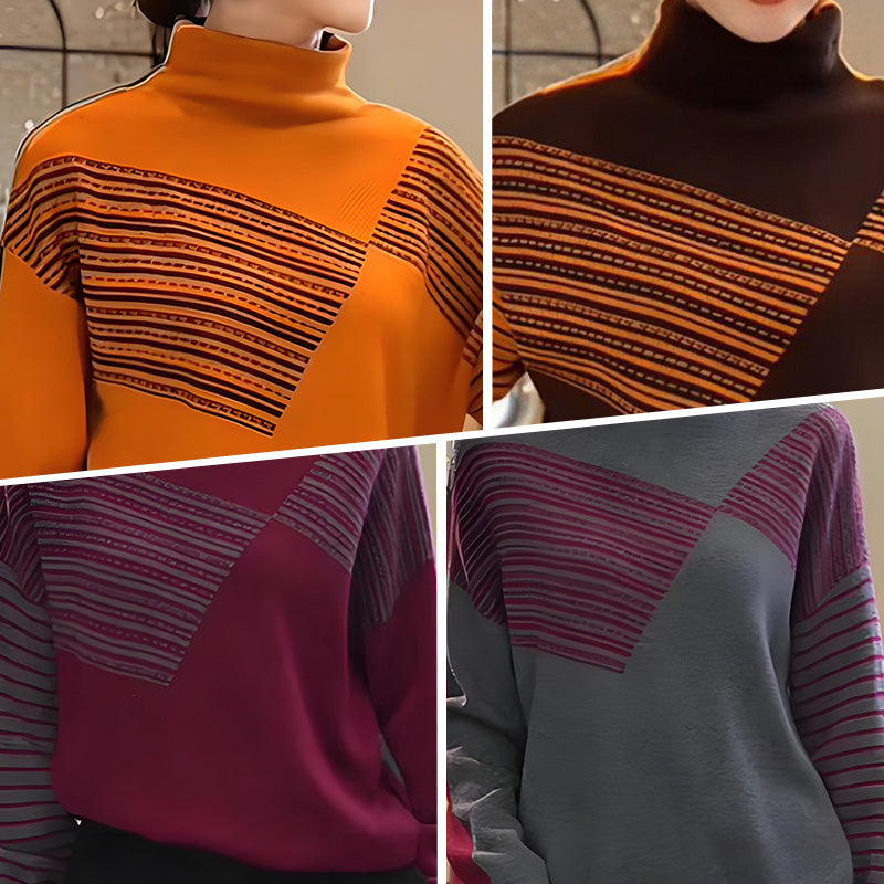 What should I wear tomorrow?💕Women's Half High Neck Loose Striped Knit Sweater