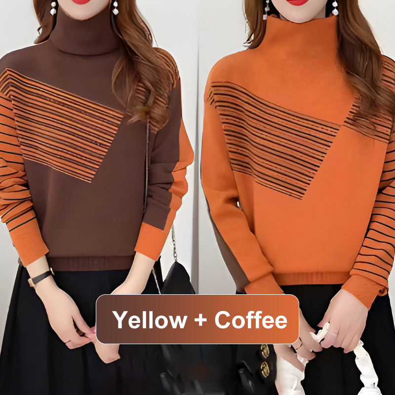 What should I wear tomorrow?💕Women's Half High Neck Loose Striped Knit Sweater