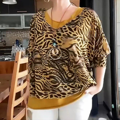 What should I wear tomorrow? Women's Abstract Leopard Print Batwing Sleeve Top