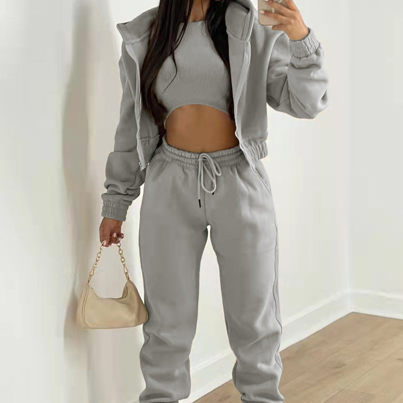 🔥2025 Sportief vrijetijdssweatshirt voor dames met capuchon + slim-fit vest + broek, set van 3