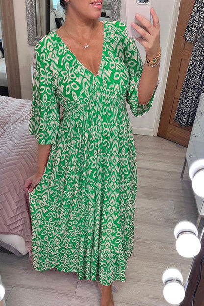 🔥What should I wear tomorrow? 👗New Floral Print V Neck-Long Dress