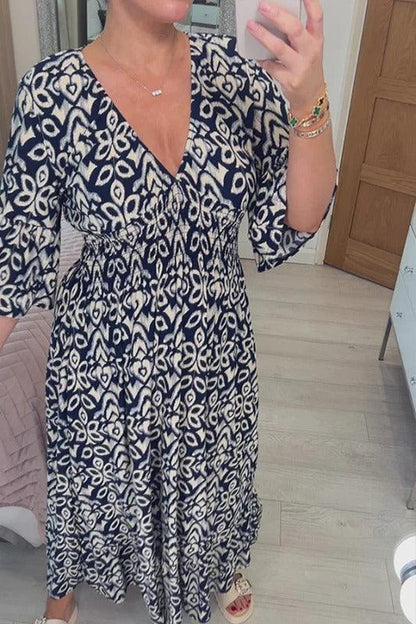 🔥What should I wear tomorrow? 👗New Floral Print V Neck-Long Dress