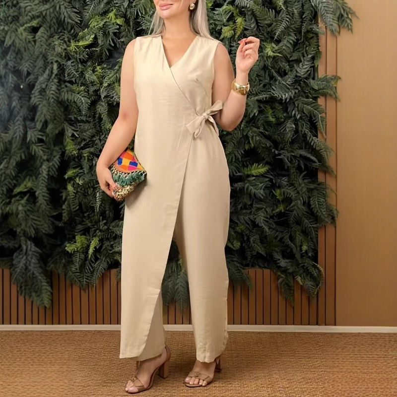 🌸Limited-time offer 50% OFF🌸Women's Solid Color Casual V-Neck Tied Jumpsuit