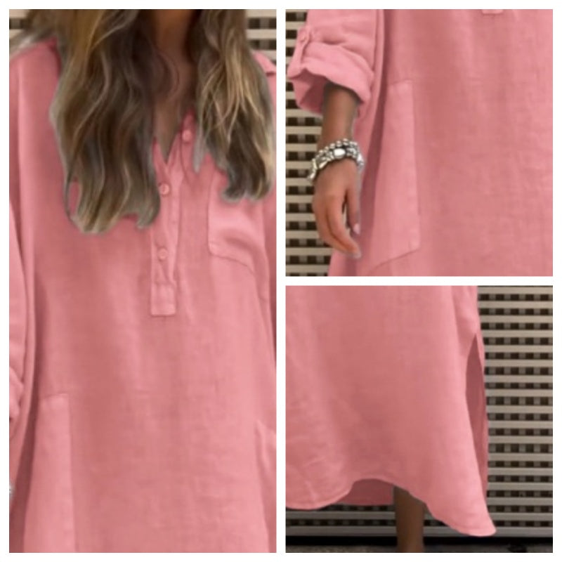 What should I wear tomorrow?💕Women’s Casual Solid Color Long Sleeve Dress with Pockets