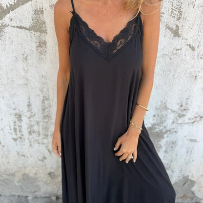 What should I wear tomorrow? 💕Women's Elegant Lace Trim V-Neck Spaghetti Strap Maxi Dress