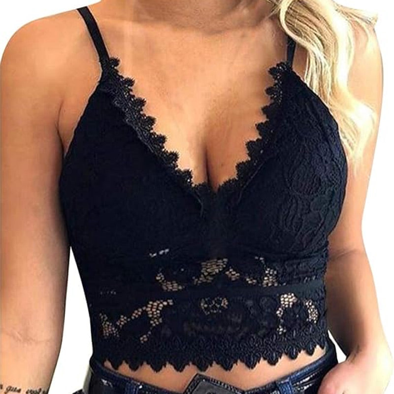 Women Floral Lace Lace Longline Bra Crop Top