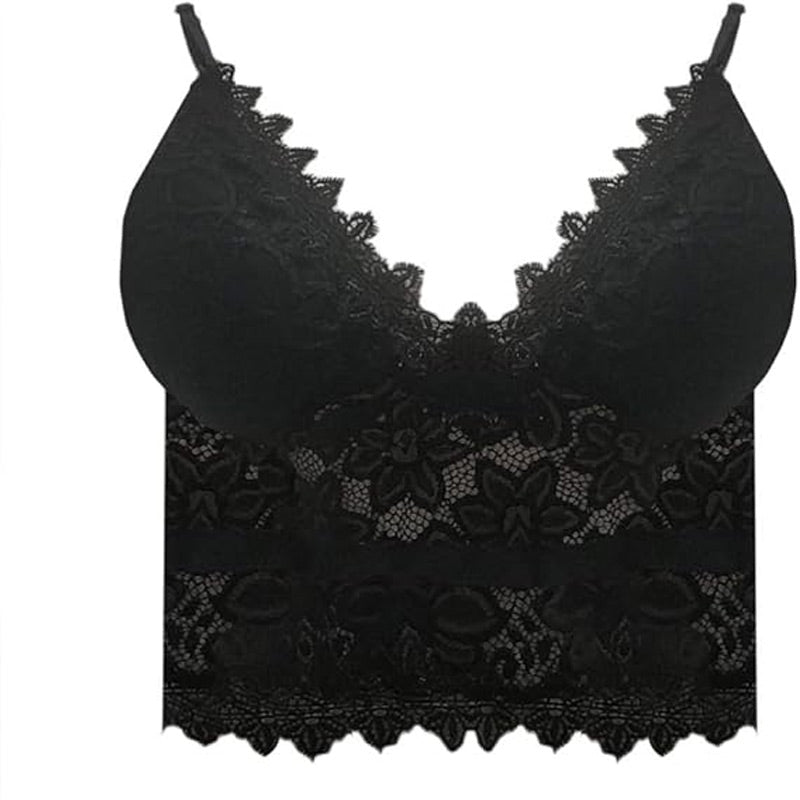 Women Floral Lace Lace Longline Bra Crop Top
