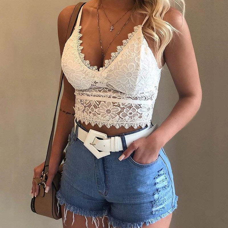 Women Floral Lace Lace Longline Bra Crop Top