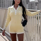 💕What should I wear tomorrow?💕Fashion Long Sleeve Knit V-Neck Short Jumpsuit