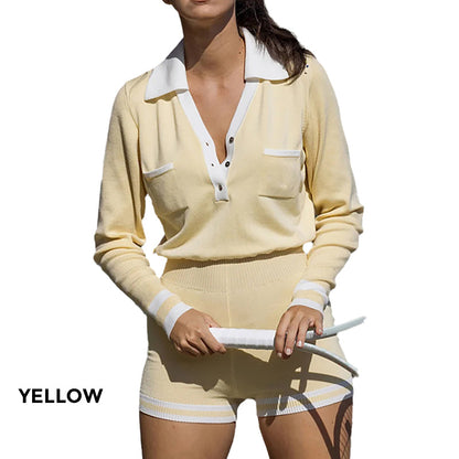 💕What should I wear tomorrow?💕Fashion Long Sleeve Knit V-Neck Short Jumpsuit