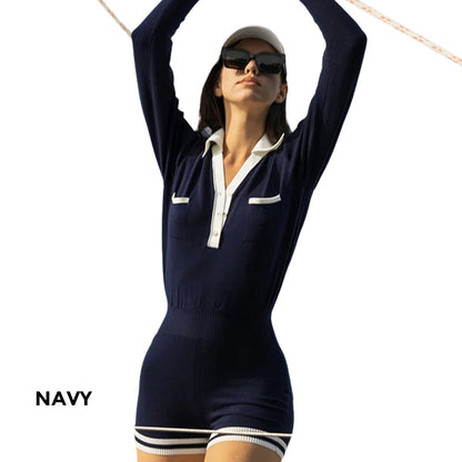 💕What should I wear tomorrow?💕Fashion Long Sleeve Knit V-Neck Short Jumpsuit