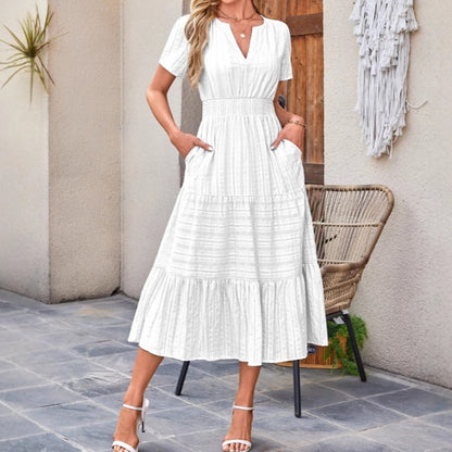 🔥Last Day Promotion Sale 50% OFF🔥Women's Casual Summer Short-Sleeve V-Neck Long Dresses