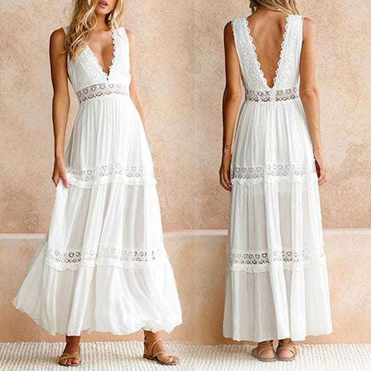 🌿What should I wear tomorrow?🌿V-Neck Lace Back Maxi Dress