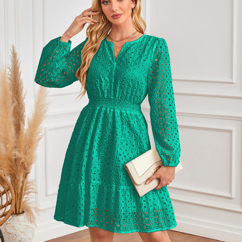 💕What should I wear tomorrow?💕Women's V-Neck Long Sleeve Hollow Out Dress