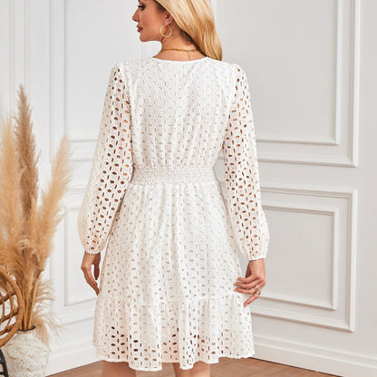 💕What should I wear tomorrow?💕Women's V-Neck Long Sleeve Hollow Out Dress