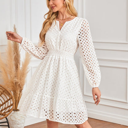 💕What should I wear tomorrow?💕Women's V-Neck Long Sleeve Hollow Out Dress