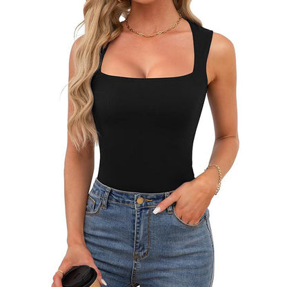 What should I wear tomorrow?-Women's Square Neck Sleeveless Double-Layer Tank Top