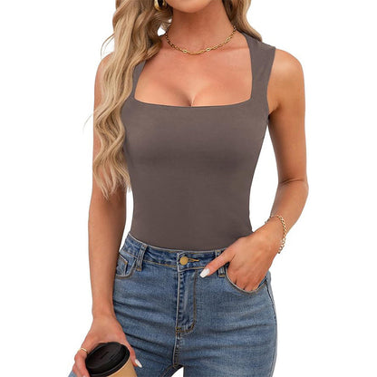 What should I wear tomorrow?-Women's Square Neck Sleeveless Double-Layer Tank Top