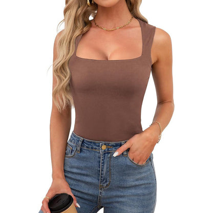 What should I wear tomorrow?-Women's Square Neck Sleeveless Double-Layer Tank Top