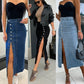 🌸Spring Specials💐 Stylish Button Closure Split Denim Bodycon Skirt