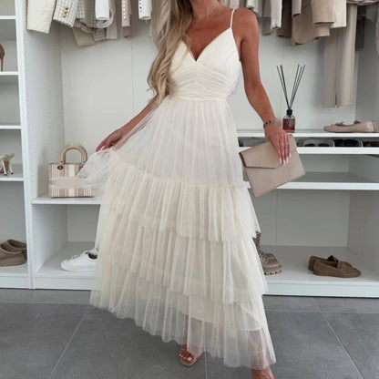 👗What should I wear tomorrow?✨New Style Women’s Elegant Spaghetti Strap Tiered Tulle Maxi Dress🌷
