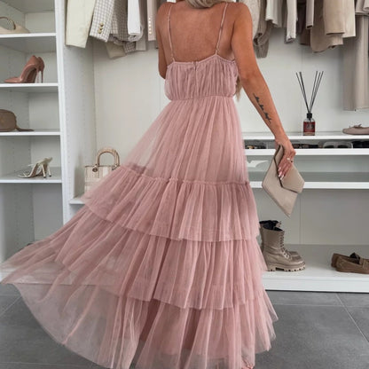 👗What should I wear tomorrow?✨New Style Women’s Elegant Spaghetti Strap Tiered Tulle Maxi Dress🌷
