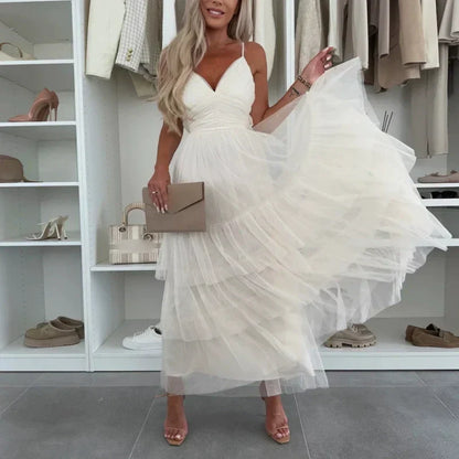 👗What should I wear tomorrow?✨New Style Women’s Elegant Spaghetti Strap Tiered Tulle Maxi Dress🌷