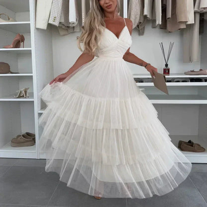 👗What should I wear tomorrow?✨New Style Women’s Elegant Spaghetti Strap Tiered Tulle Maxi Dress🌷