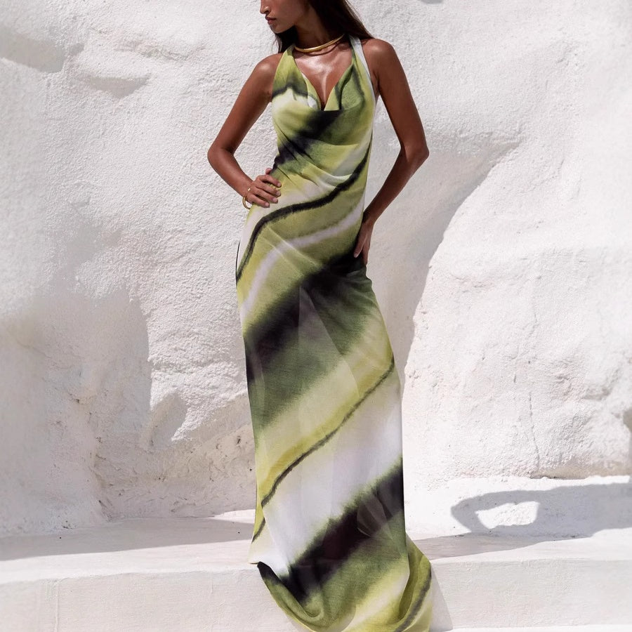 🌸What should I wear tomorrow?🌸💃Women's Sexy Printed Backless Halter Maxi Dress