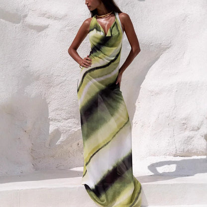 🌸What should I wear tomorrow?🌸💃Women's Sexy Printed Backless Halter Maxi Dress