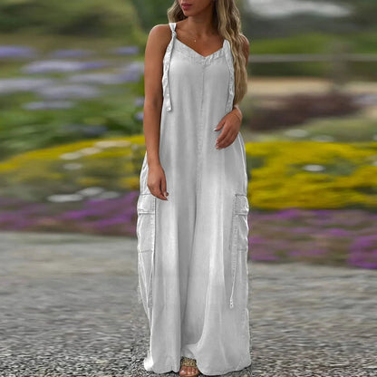 Women's Loose Wide-Leg Jumpsuit with Pockets