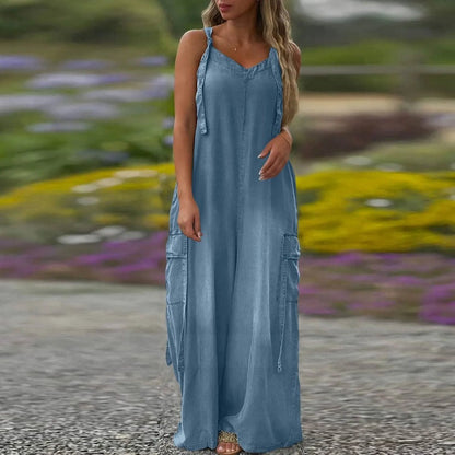 Women's Loose Wide-Leg Jumpsuit with Pockets