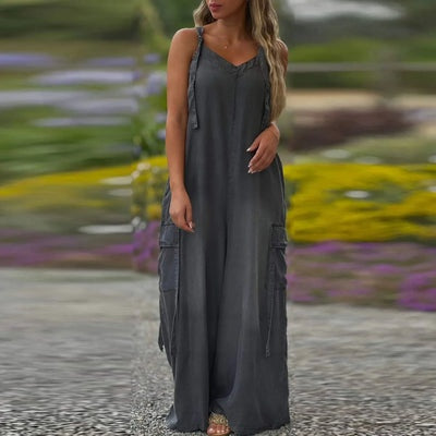 Women's Loose Wide-Leg Jumpsuit with Pockets