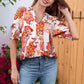 Floral V-neck Puff Sleeve Blouse For Women