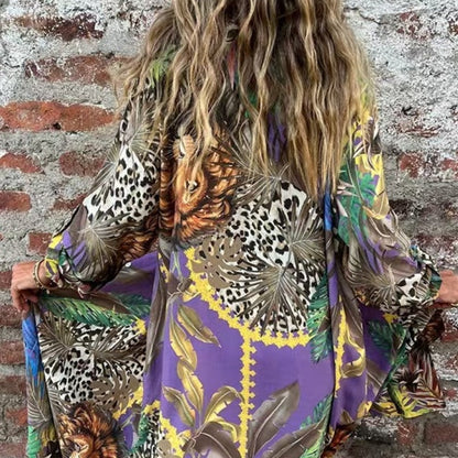💗Limited Time Half Price Offer💗Printed Long Sleeve Lapel Open-Front Dress（The more you buy, the higher the discount）