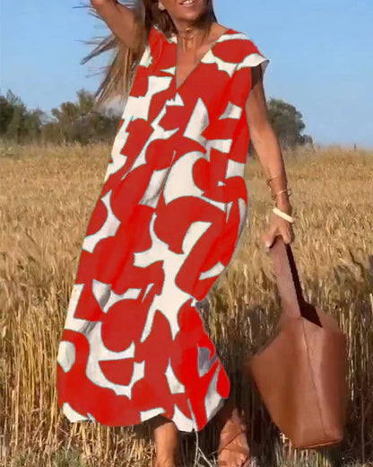 🎁Mother's Day Hot Sale 50%🔥V-Neck Print Dress