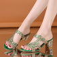 Women's Rhinestone Lightweight One-Line Chunky Heel Slippers