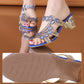 Women's Rhinestone Lightweight One-Line Chunky Heel Slippers