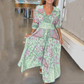 Women’s Elegant Floral Drawstring Long Dress