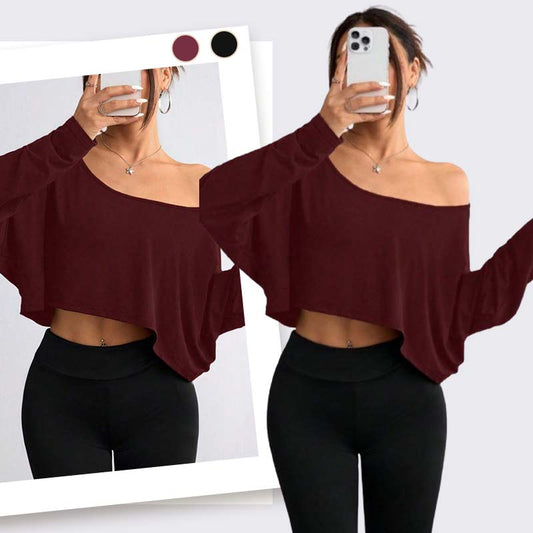 👚🌟️Limited Time 50% OFF🌀 Women's long sleeved oversized off shoulder and crop top