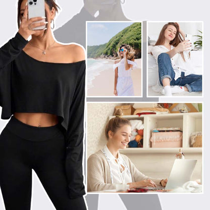 👚🌟️Limited Time 50% OFF🌀 Women's long sleeved oversized off shoulder and crop top