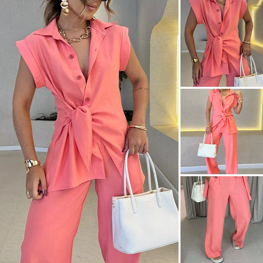 🌈2025 Summer New-❤️Elegant Waisted Top & Casual Pants Set
