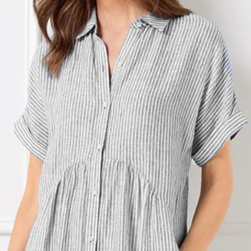 NEW🔥 Striped Lapel Button Down Shirt Dress | With Functional Pockets