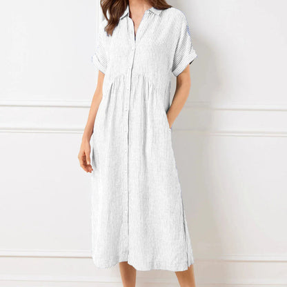 NEW🔥 Striped Lapel Button Down Shirt Dress | With Functional Pockets