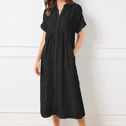 NEW🔥 Striped Lapel Button Down Shirt Dress | With Functional Pockets